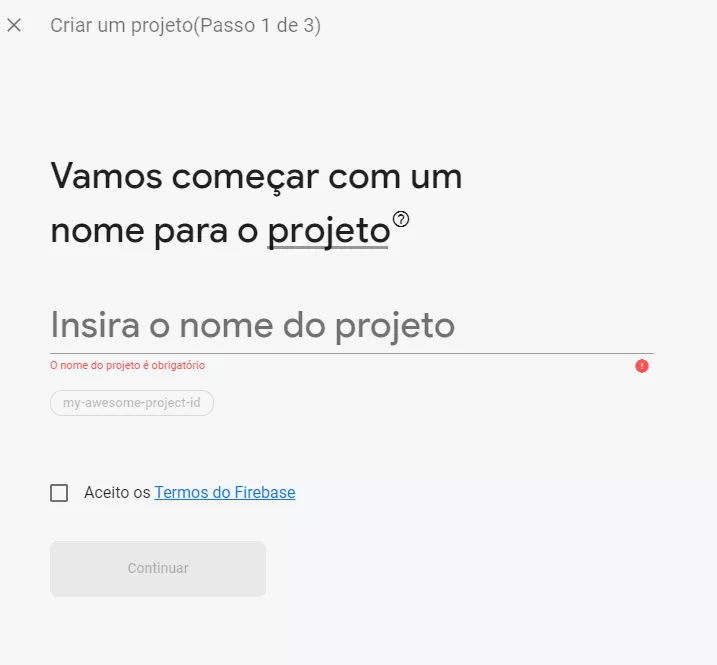 Determine um nome para o projeto.