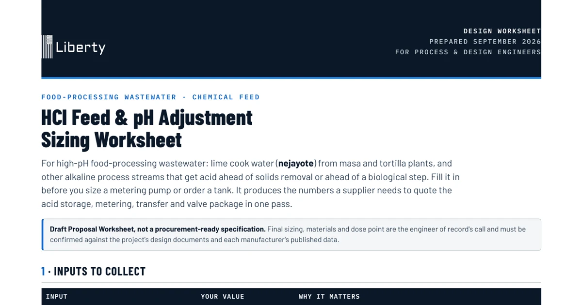 HCl Feed & pH Adjustment Sizing Worksheet
