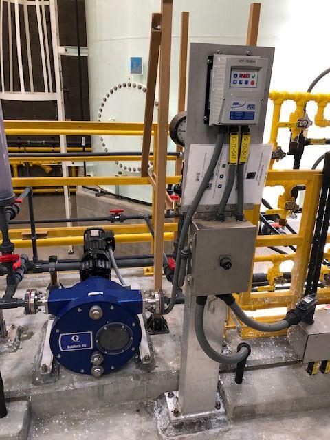 Graco SoloTech peristaltic hose pump field installation at municipal water treatment facility
