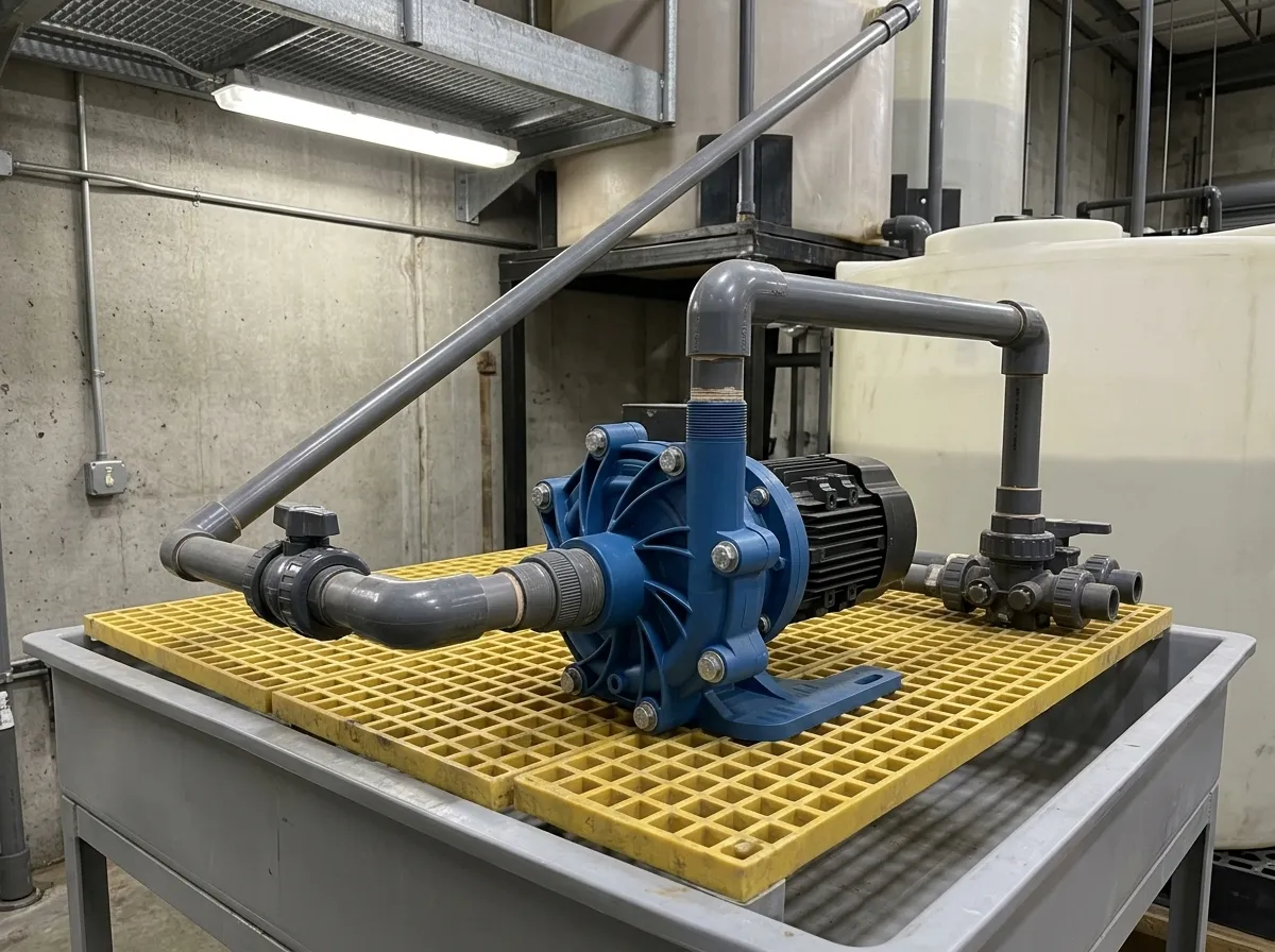 Sealless magnetic-drive centrifugal pump transferring sulfuric acid at a mining facility