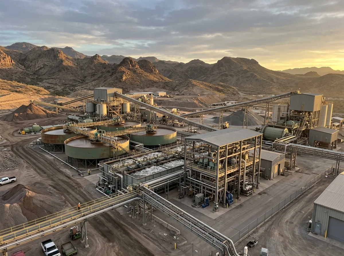 Industrial mineral processing plant thickener tanks and process piping