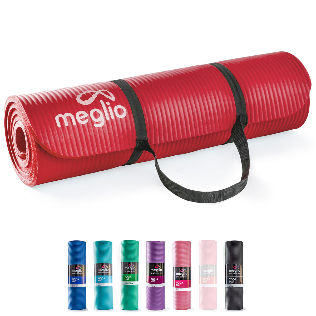 Meglio Yoga Mat 10mm Non-Slip for Yoga & Pilates (Red)