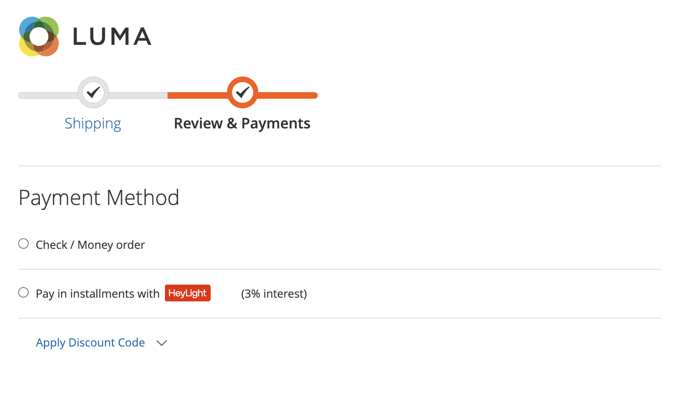 The HeyLight payment method at Checkout