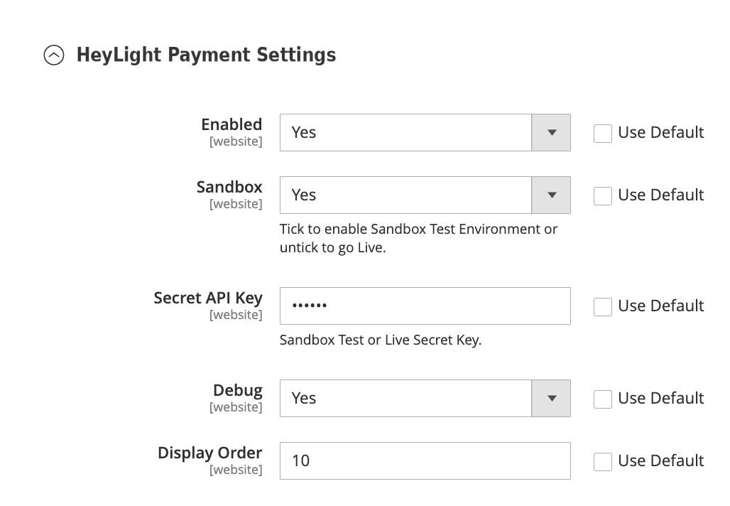HeyLight Payment Settings
