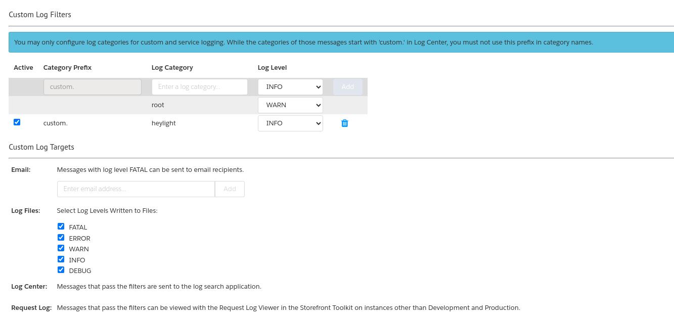 Custom Log Filters with heylight set to INFO
