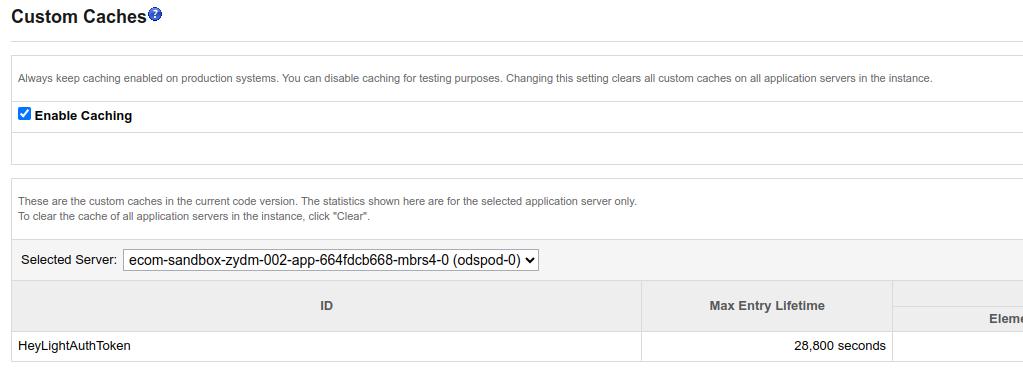 Custom Caches showing HeyLightAuthToken