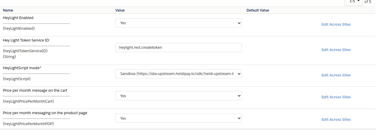 HeyLight Configurations site preferences