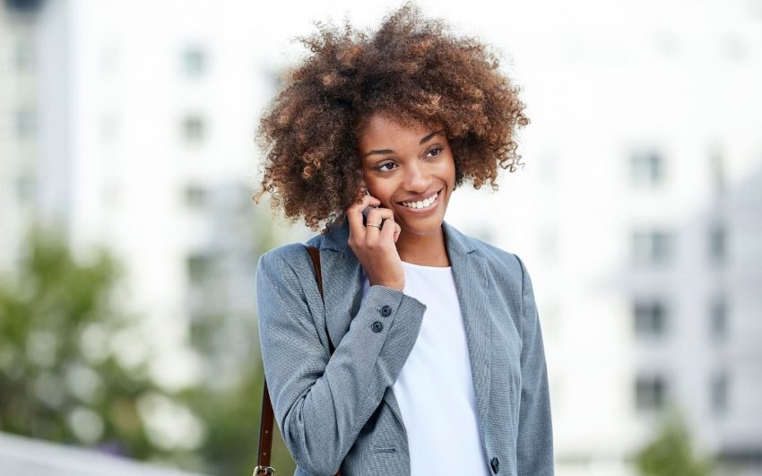 Woman calling a business