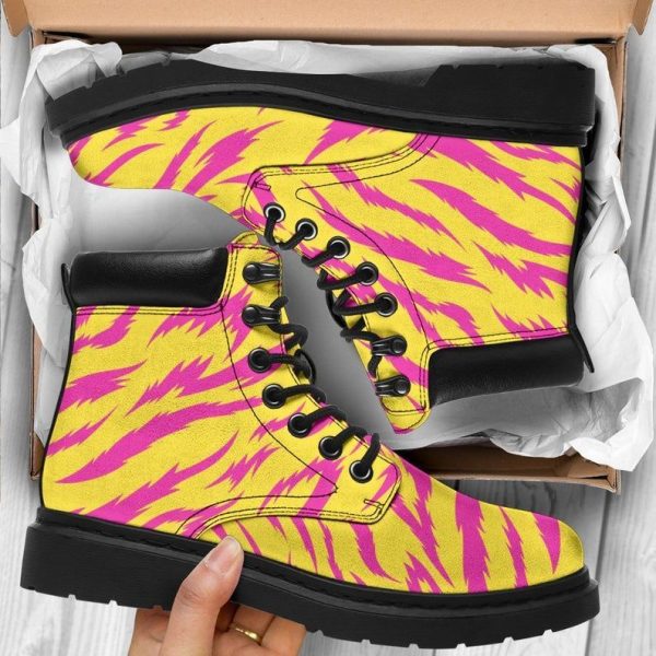 Tiget Yellow Pink,Animal Print Birthday Gift For Men and Women, Working Boots Leather Boots