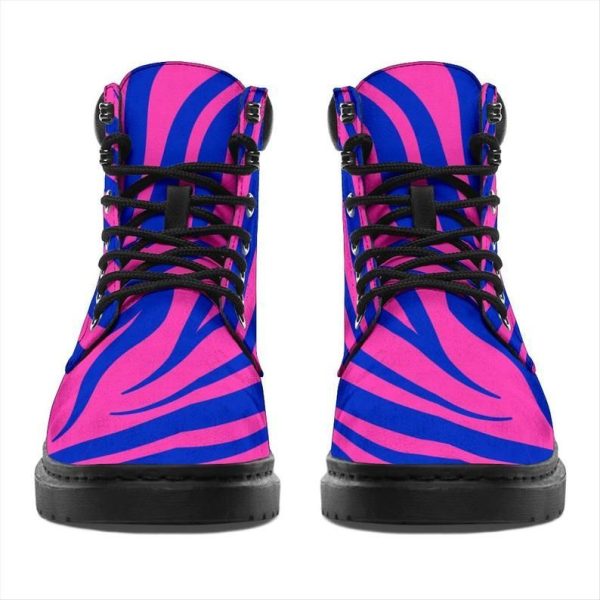 Zebra Pink Blue, All Season Boots  Animal Print Birthday Gift For Men and Women, Working Boots Leather Boots