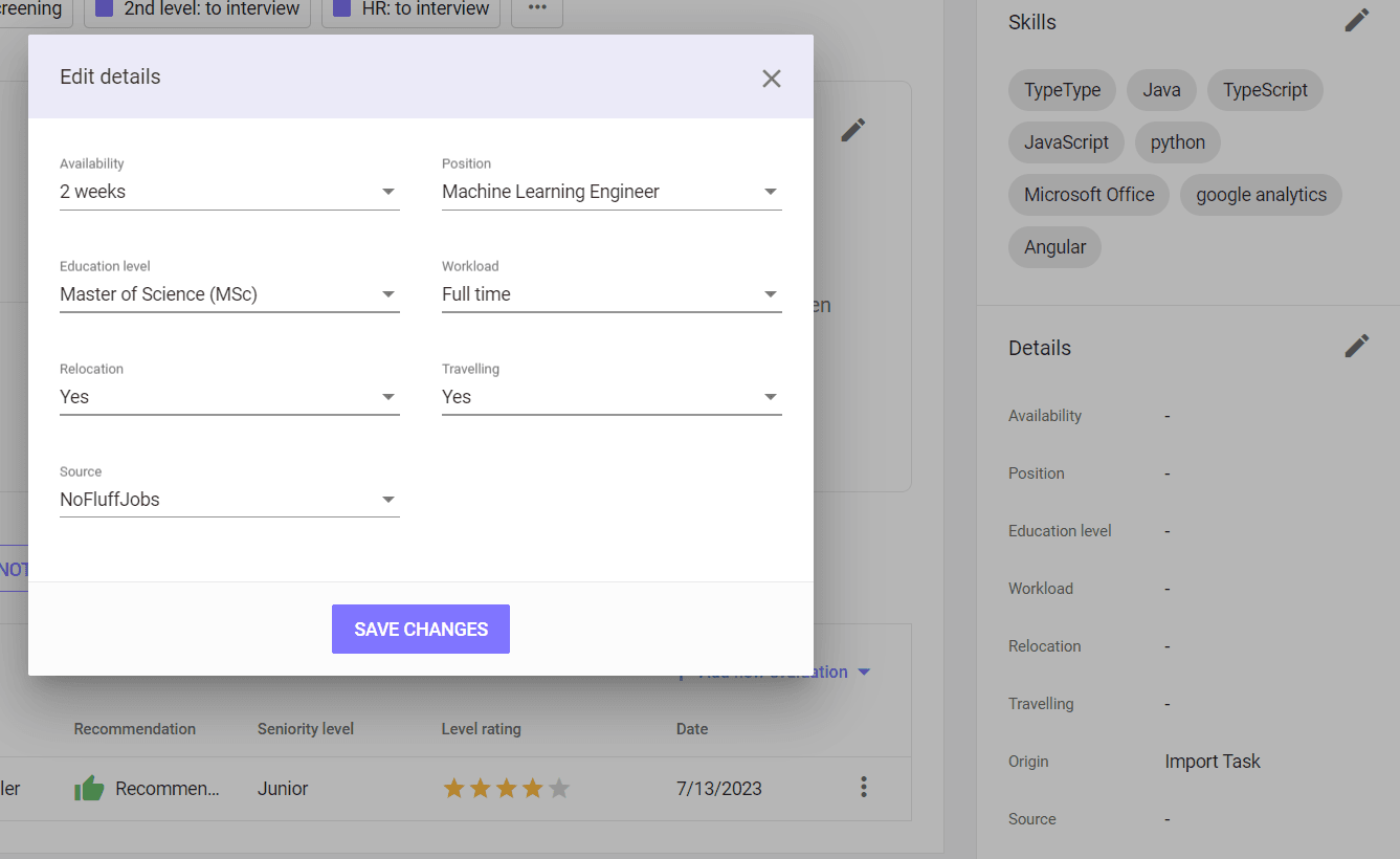 Edycja sekcji Details.