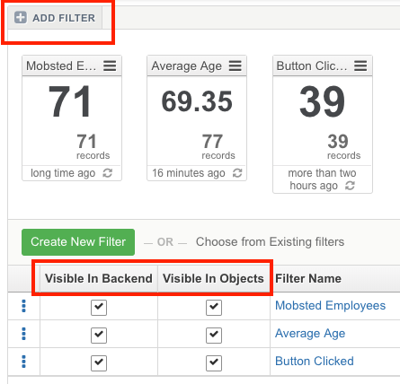 Demonstrares how to hide and show filters for Events and Objects on Mobsted multichannel PWA platform