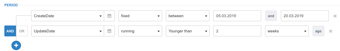 The example of setting up fixed on dynamic time period in Filters on Mobsted multichannel PWA making platform