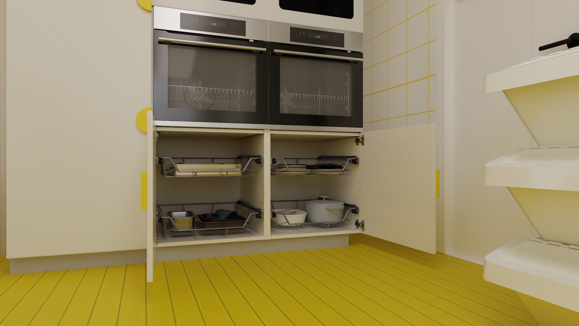 METOD kitchen with white fronts and white marble effect/laminate worktop, including appliances, showing kitchen from 3 different angles with examples of how to utilise kitchen storage.