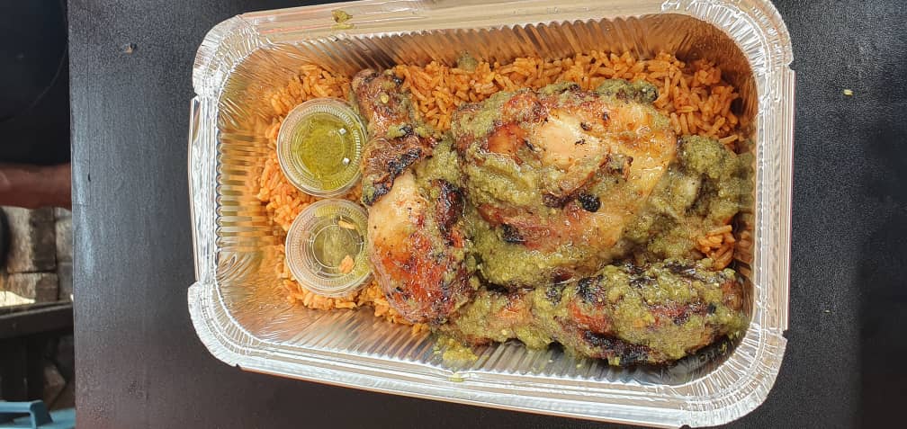 Charcoal Grilled Chicken with Jollof Rice