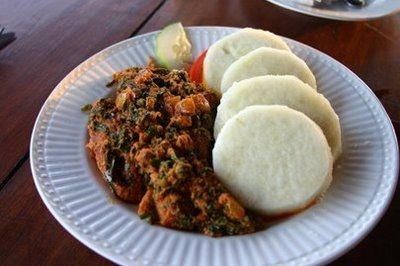 Yam with palava sauce