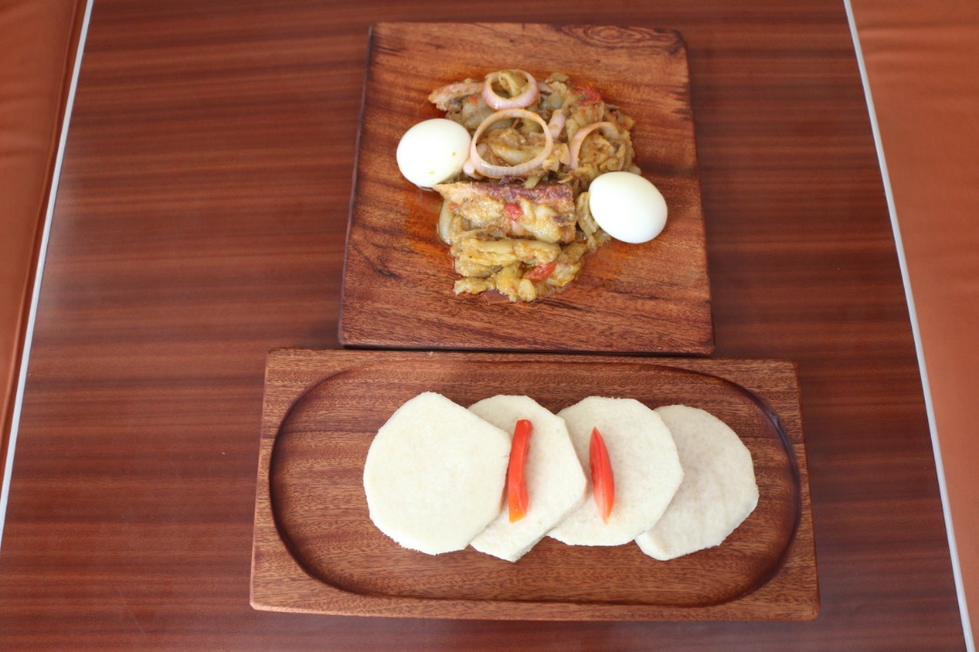 Yam with garden egg stew & two boiled egg