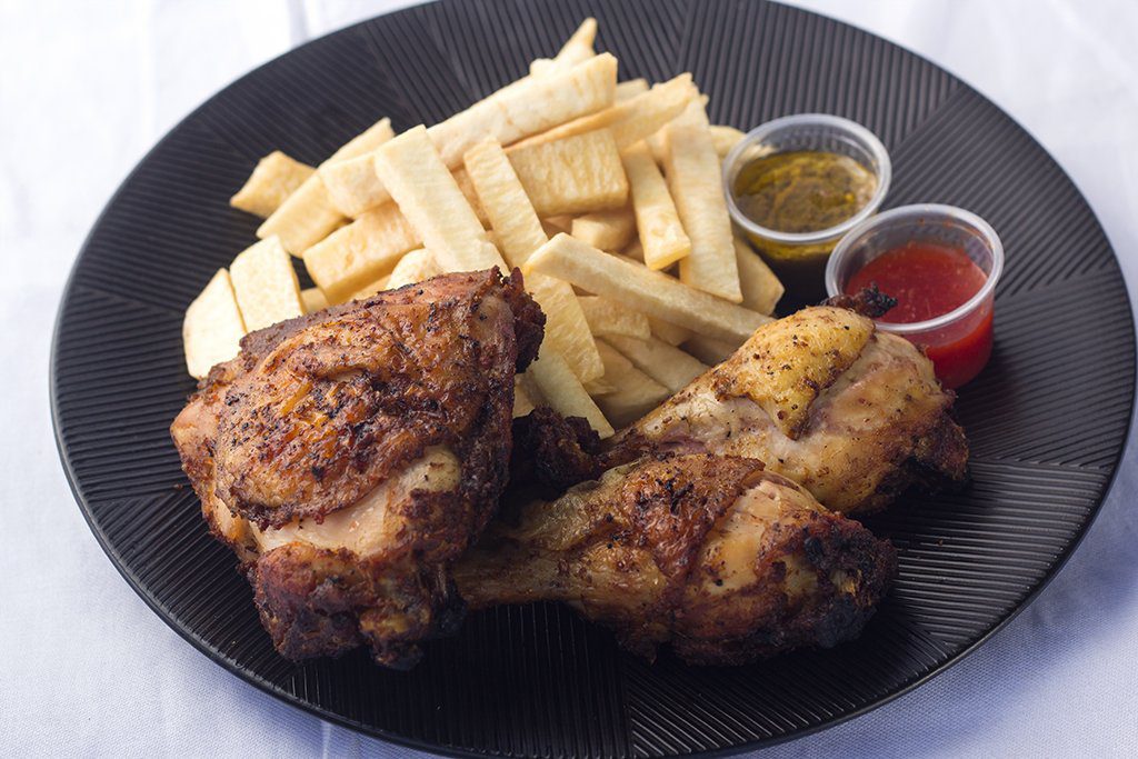 Fried yams & chicken wings