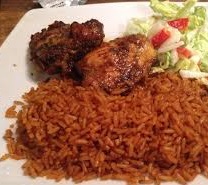 Jollof Rice with Grilled Chicken & Potato Salad