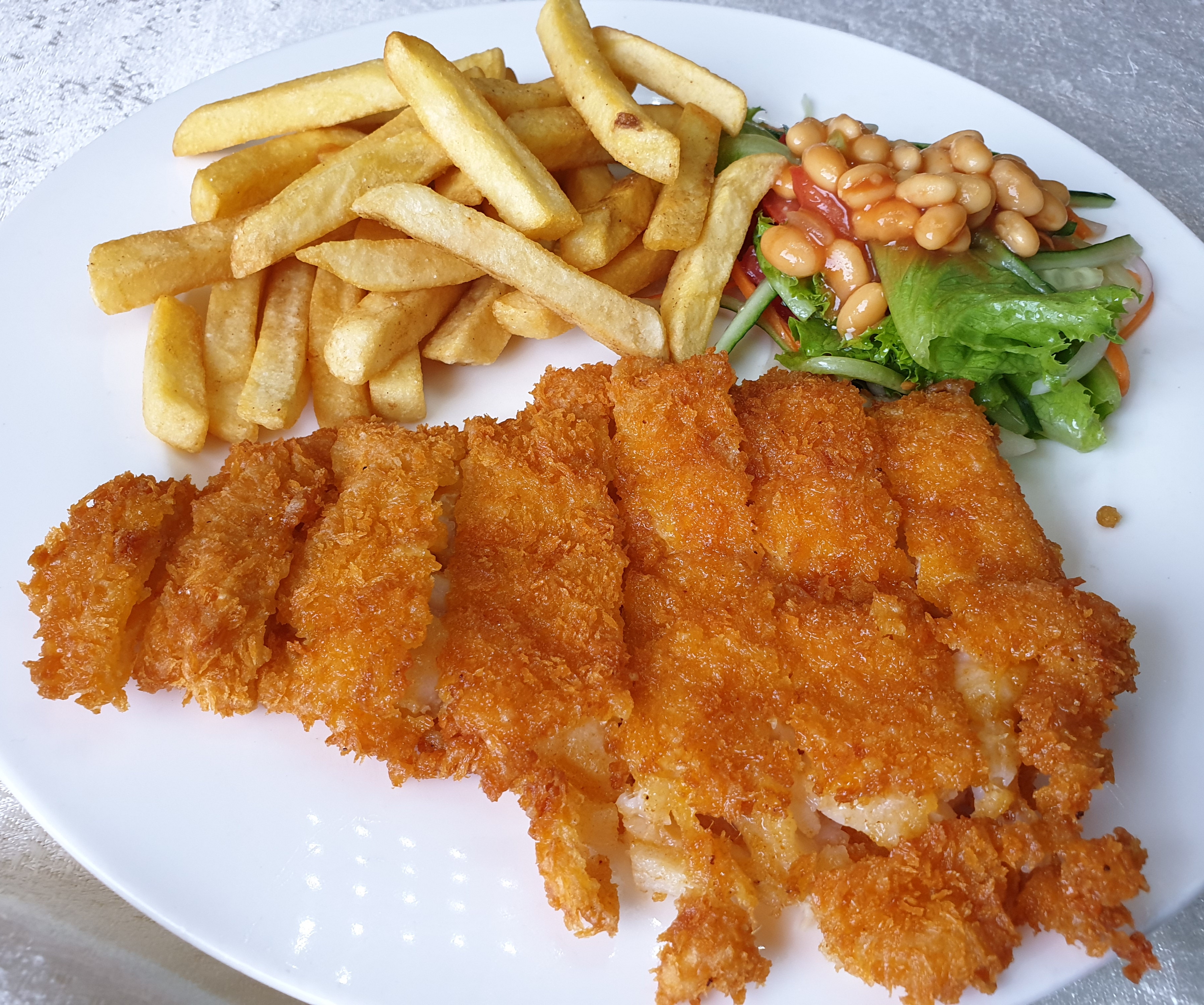 Fried fish fillet and chips