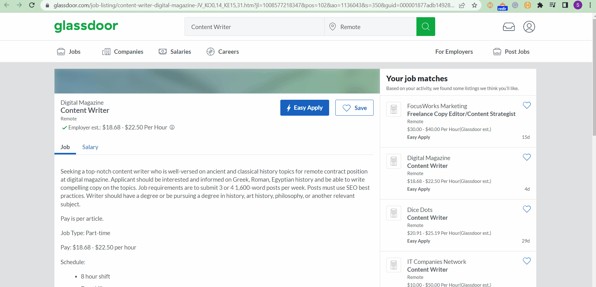 Scraping a Glassdoor single job posting