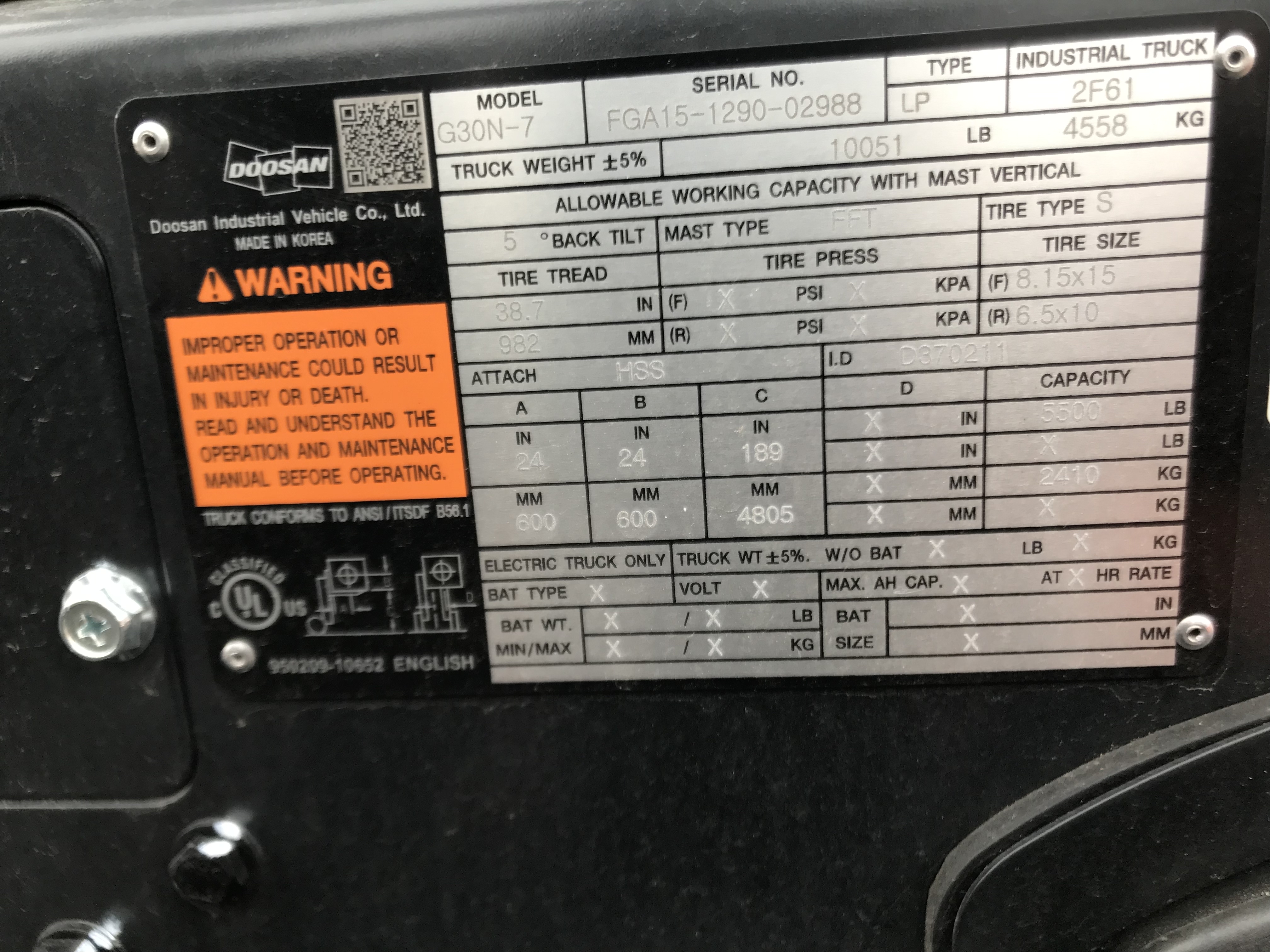 Primary display photo for DOOSAN G30N-7 IC Pneumatic Tire