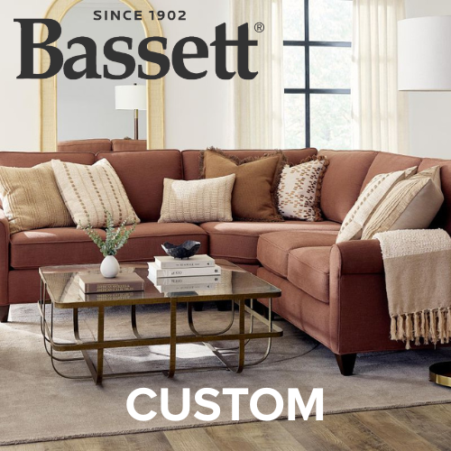 An advertisement for casual dining furniture featuring a dark blue circular badge in the upper-left corner. The badge reads