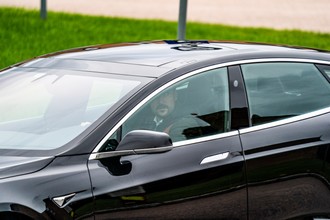 epa08697636 Crown Prince Haakon drives fom Rikshospitalet after visiting King Harald who has been admitted and is being examined in Oslo, Norway, 25 September 2020  EPA/Hakon Mosvold Larsen NORWAY OUT