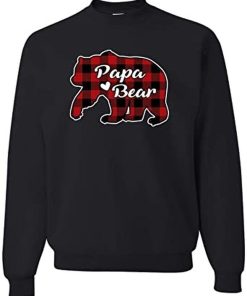 Father Ugly Sweater  Papa Bear Cool Plaid Matching Design Ugly Christmas Sweater Unisex Crewneck Graphic Sweatshirt