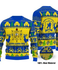 Deer Hunting Ugly Sweater Blue And Yellow Color Sigma Gamma Rho And Deer Ugly Sweater For Christmas