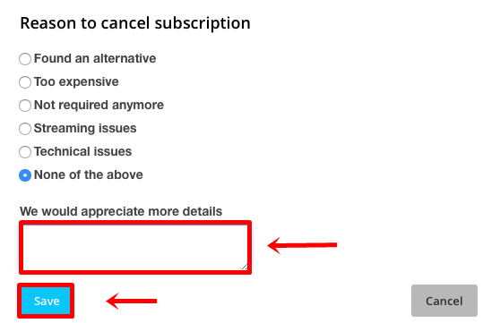 provide more details for cancellation