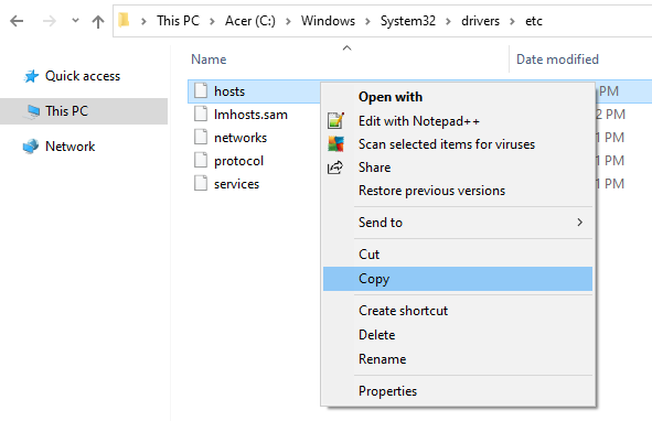 backing up windows hosts file