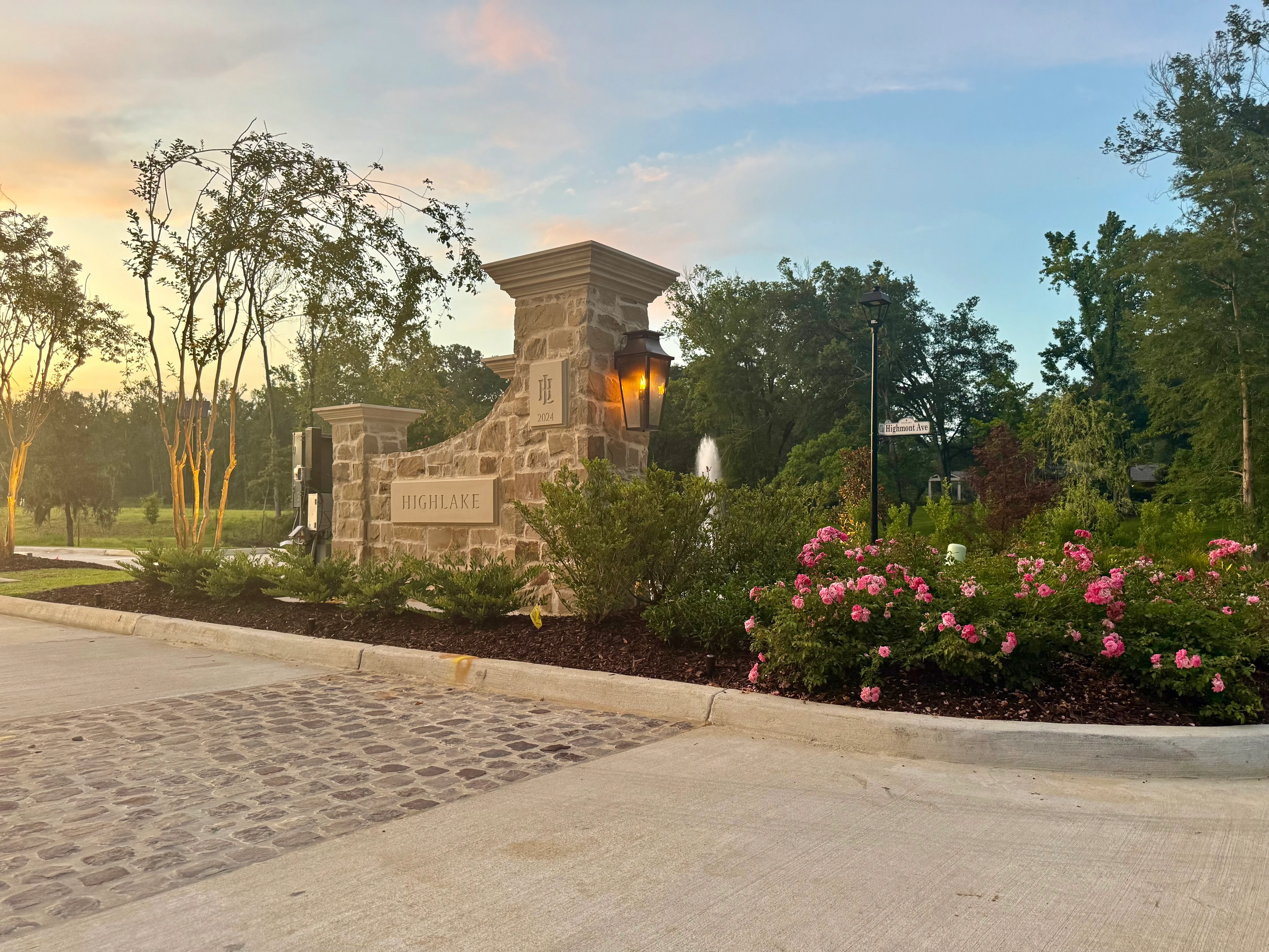The grand gated entrance at Highlake