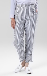 Celana Stripe Baggy Pants White-Grey-180384