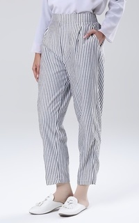 Celana Stripe Baggy Pants White-Grey-180385