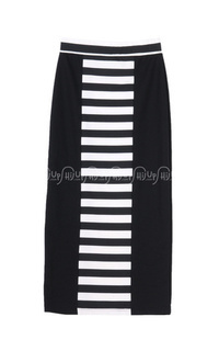 Skirt Two Tone Pencil Skirt Black-White-24161