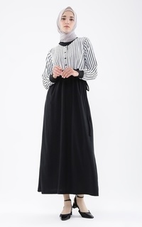 Gamis Kania Dress Black Mix Stripe White-242566