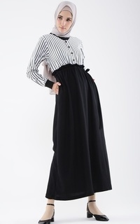 Gamis Kania Dress Black Mix Stripe White-242567
