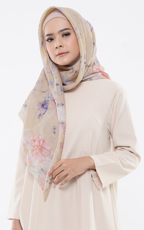 Jual Buttonscarves Monogram Scramble Voile Square - Wheat Original