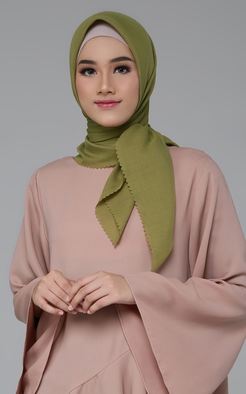 Hijab Polos - Voal Square Laser Cut - Olive