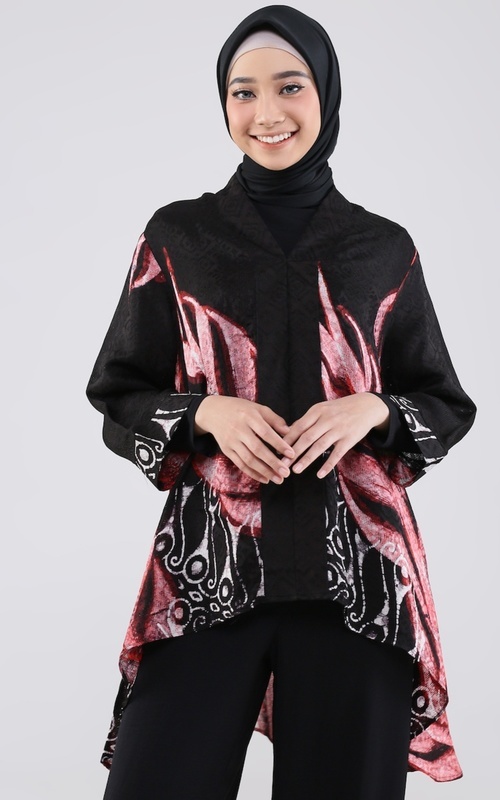 Blus - Blouse Kalong Kerah - Black Pink