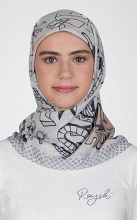 Hijab Motif Roujak - Le Hijab Graffiti Moutarde Gris