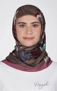 Hijab Motif Roujak - Le Hijab Graffiti Vert Marron