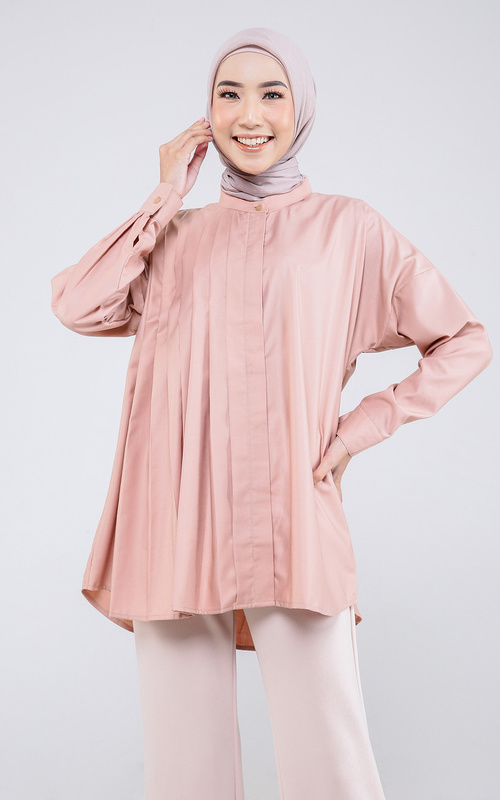 Blus - Senka Pleats Blouse - Salmon Pink