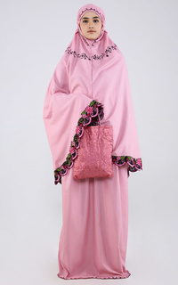 Praying Set Mukena Flower Katun Light Pink