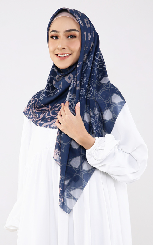 Hijab Motif - Kamala Navy (Voal Square) - Navy