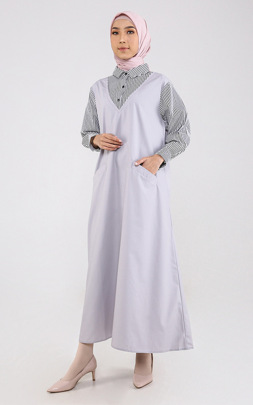 Gamis - Varigatha Dress - Grey Combi Garis Black