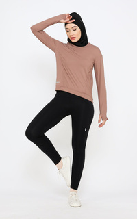 Pakaian Olahraga Sport Yoga Top Baju Senam Olahraga Lengan Panjang Wanita Khaki -382931