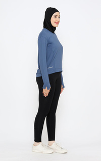 Pakaian Olahraga Sport Yoga Top Baju Senam Olahraga Lengan Panjang Wanita Royal Blue-382935