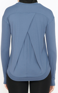 Pakaian Olahraga Sport Yoga Top Baju Senam Olahraga Lengan Panjang Wanita Royal Blue-382936